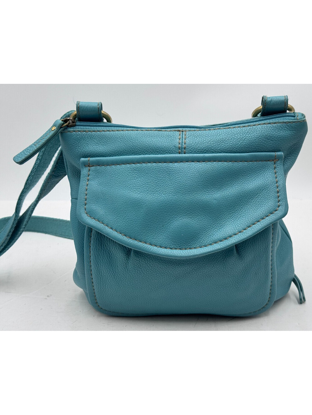 Fossil Women's Handbag Turquoise Pebbled Leather Adjustable Strap Crossbody Bag